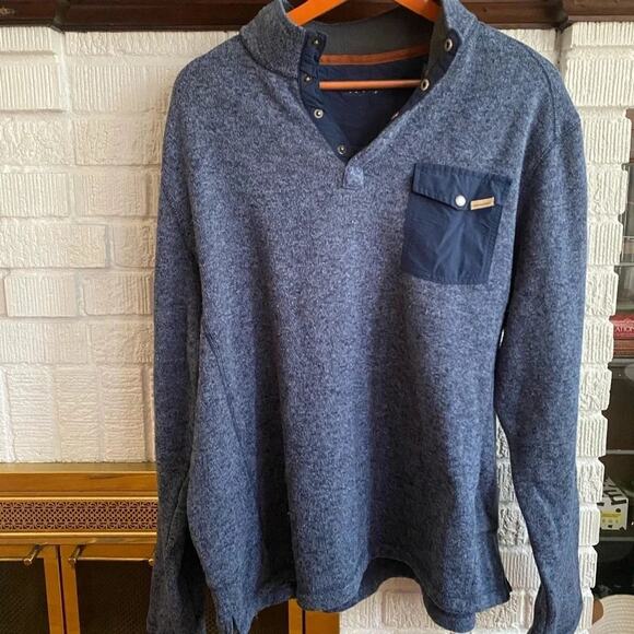 Woolrich Drifter Stand Up Snap Collar Pocket Fleece Pullover Blue Sweatshirt XL - Picture 1 of 5